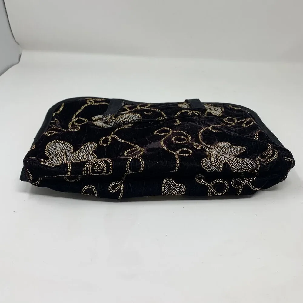 Siris Black Gold Floral Velvet Travel Cosmetic Toiletry Organizer Bag USA